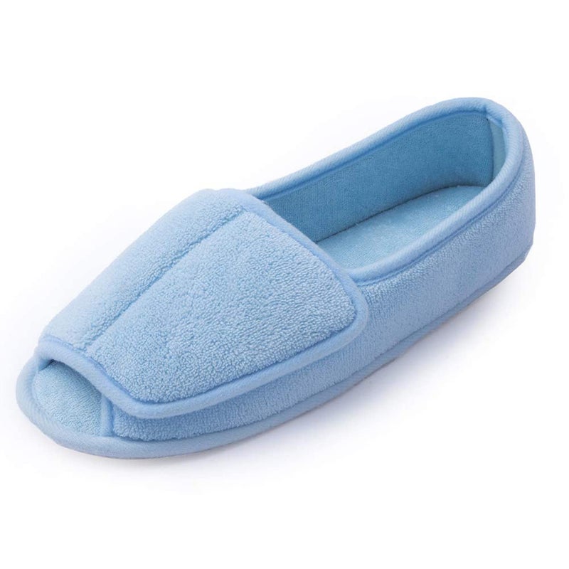 Git-up Women Diabetic Slippers/W Arthritis Edema Adjustable Closure Memory Foam House Shoes Open Toe 7#,Blue. - Image 1